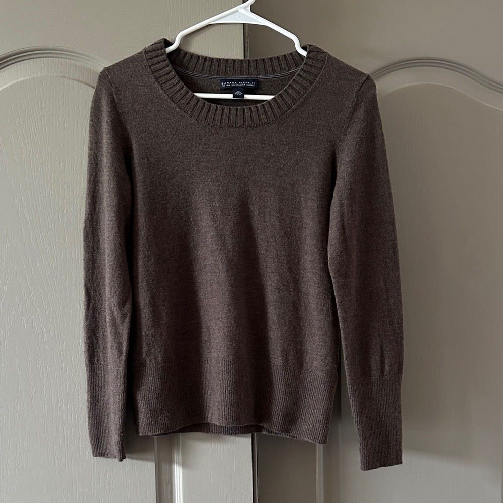 Banana Republic Dark Brown Crewneck Extra Fine Italian Merino Wool Sweater